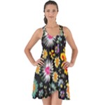 Mid Century Retro Floral 1970s 1960s Pattern 57 Show Some Back Chiffon Dress