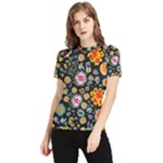 Mid Century Retro Floral 1970s 1960s Pattern 57 Women s Short Sleeve Rash Guard