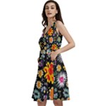 Mid Century Retro Floral 1970s 1960s Pattern 57 Sleeveless V-Neck Skater Dress with Pockets
