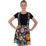 Mid Century Retro Floral 1970s 1960s Pattern 57 Velvet Suspender Skater Skirt