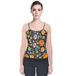Mid Century Retro Floral 1970s 1960s Pattern 57 Velvet Spaghetti Strap Top