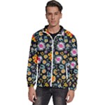 Mid Century Retro Floral 1970s 1960s Pattern 57 Men s High Neck Windbreaker