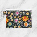Mid Century Retro Floral 1970s 1960s Pattern 57 Canvas Cosmetic Bag (Medium)