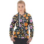 Mid Century Retro Floral 1970s 1960s Pattern 57 Women s Overhead Hoodie