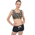 Mid Century Retro Floral 1970s 1960s Pattern 57 V-Back Sports Bra