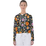 Mid Century Retro Floral 1970s 1960s Pattern 57 Women s Slouchy Sweat
