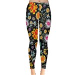 Mid Century Retro Floral 1970s 1960s Pattern 57 Inside Out Leggings