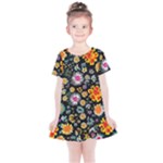 Mid Century Retro Floral 1970s 1960s Pattern 57 Kids  Simple Cotton Dress
