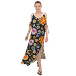 Mid Century Retro Floral 1970s 1960s Pattern 57 Maxi Chiffon Cover Up Dress