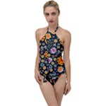 Mid Century Retro Floral 1970s 1960s Pattern 57 Go with the Flow One Piece Swimsuit