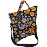 Mid Century Retro Floral 1970s 1960s Pattern 57 Fold Over Handle Tote Bag