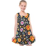 Mid Century Retro Floral 1970s 1960s Pattern 57 Kids  Cross Back Dress