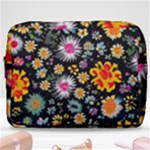 Mid Century Retro Floral 1970s 1960s Pattern 57 Make Up Pouch (Large)