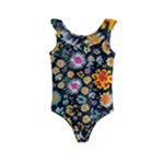 Mid Century Retro Floral 1970s 1960s Pattern 57 Kids  Frill Swimsuit