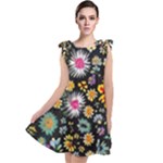 Mid Century Retro Floral 1970s 1960s Pattern 57 Tie Up Tunic Dress