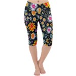 Mid Century Retro Floral 1970s 1960s Pattern 57 Lightweight Velour Cropped Yoga Leggings