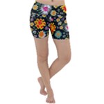 Mid Century Retro Floral 1970s 1960s Pattern 57 Lightweight Velour Yoga Shorts