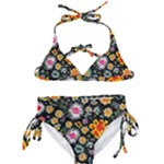 Mid Century Retro Floral 1970s 1960s Pattern 57 Kids  Classic Bikini Set