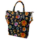 Mid Century Retro Floral 1970s 1960s Pattern 57 Buckle Top Tote Bag