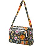 Mid Century Retro Floral 1970s 1960s Pattern 57 Front Pocket Crossbody Bag