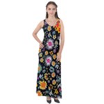 Mid Century Retro Floral 1970s 1960s Pattern 57 Sleeveless Velour Maxi Dress