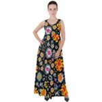 Mid Century Retro Floral 1970s 1960s Pattern 57 Empire Waist Velour Maxi Dress