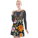 Mid Century Retro Floral 1970s 1960s Pattern 57 Plunge Pinafore Velour Dress