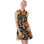 Mid Century Retro Floral 1970s 1960s Pattern 57 Sleeveless Shirt Dress