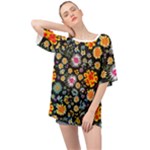 Mid Century Retro Floral 1970s 1960s Pattern 57 Oversized Chiffon Top