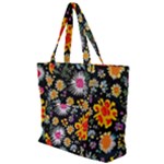 Mid Century Retro Floral 1970s 1960s Pattern 57 Zip Up Canvas Bag