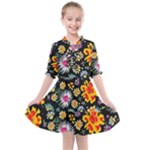 Mid Century Retro Floral 1970s 1960s Pattern 57 Kids  All Frills Chiffon Dress