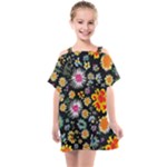 Mid Century Retro Floral 1970s 1960s Pattern 57 Kids  One Piece Chiffon Dress