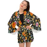 Mid Century Retro Floral 1970s 1960s Pattern 57 Long Sleeve Kimono