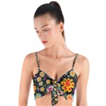 Mid Century Retro Floral 1970s 1960s Pattern 57 Woven Tie Front Bralet