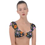 Mid Century Retro Floral 1970s 1960s Pattern 57 Cap Sleeve Ring Bikini Top