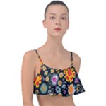 Mid Century Retro Floral 1970s 1960s Pattern 57 Frill Bikini Top