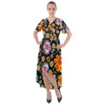 Mid Century Retro Floral 1970s 1960s Pattern 57 Front Wrap High Low Dress