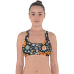 Mid Century Retro Floral 1970s 1960s Pattern 57 Cross Back Hipster Bikini Top 