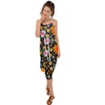Mid Century Retro Floral 1970s 1960s Pattern 57 Waist Tie Cover Up Chiffon Dress
