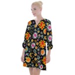 Mid Century Retro Floral 1970s 1960s Pattern 57 Open Neck Shift Dress