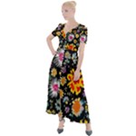 Mid Century Retro Floral 1970s 1960s Pattern 57 Button Up Short Sleeve Maxi Dress