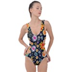 Mid Century Retro Floral 1970s 1960s Pattern 57 Side Cut Out Swimsuit