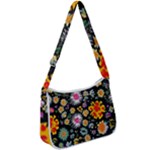 Mid Century Retro Floral 1970s 1960s Pattern 57 Zip Up Shoulder Bag