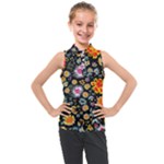 Mid Century Retro Floral 1970s 1960s Pattern 57 Kids  Sleeveless Polo T-Shirt