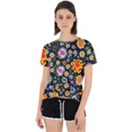 Mid Century Retro Floral 1970s 1960s Pattern 57 Open Back Sport T-Shirt