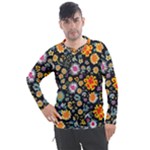 Mid Century Retro Floral 1970s 1960s Pattern 57 Men s Pique Long Sleeve T-Shirt