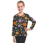 Mid Century Retro Floral 1970s 1960s Pattern 57 Kids  Long Mesh T-Shirt