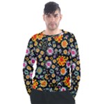 Mid Century Retro Floral 1970s 1960s Pattern 57 Men s Long Sleeve Raglan T-Shirt