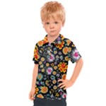 Mid Century Retro Floral 1970s 1960s Pattern 57 Kids  Polo T-Shirt