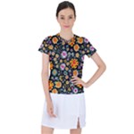 Mid Century Retro Floral 1970s 1960s Pattern 57 Women s Sports Top